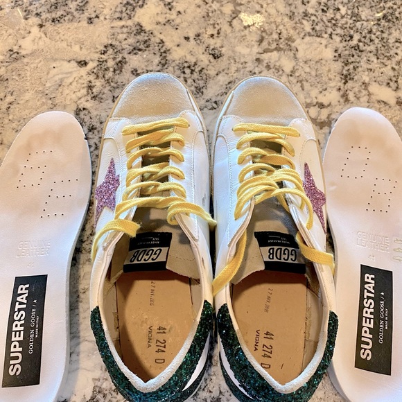 GOLDEN GOOSE SUPERSTAR DISTRESSED GLITTERED LEATHER SNEAKERS!!! SIZE 41 10/10.5 - Picture 2 of 16